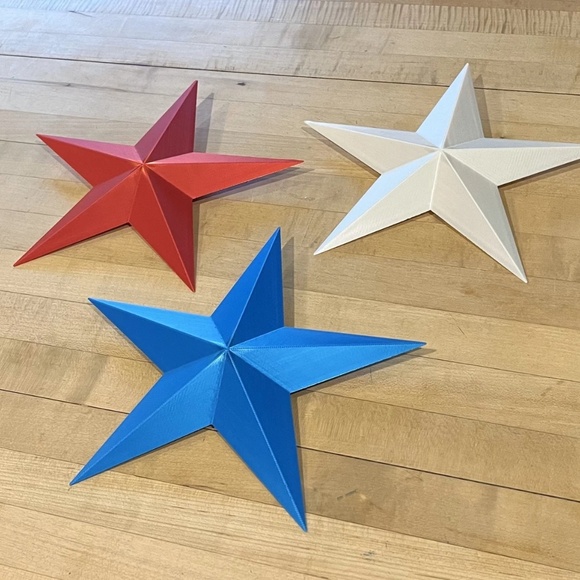 3d Printed Red, White, Blue Star 3 piece set, five pointed star| Wall decor - Picture 2 of 2